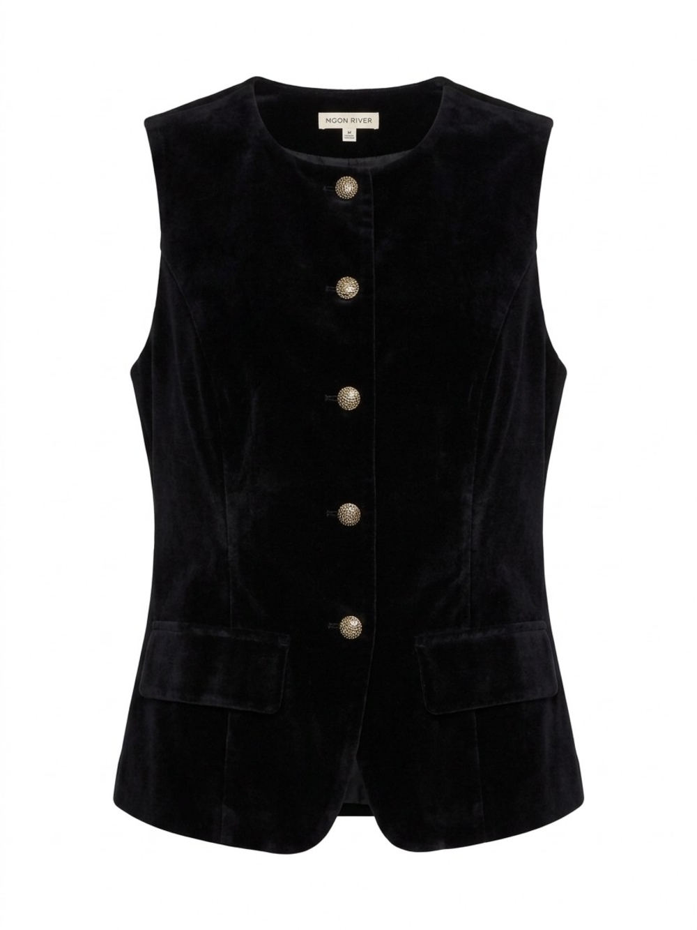 988 Moon River Black Velvet Button-Front Vest with Gold Buttons - Size M